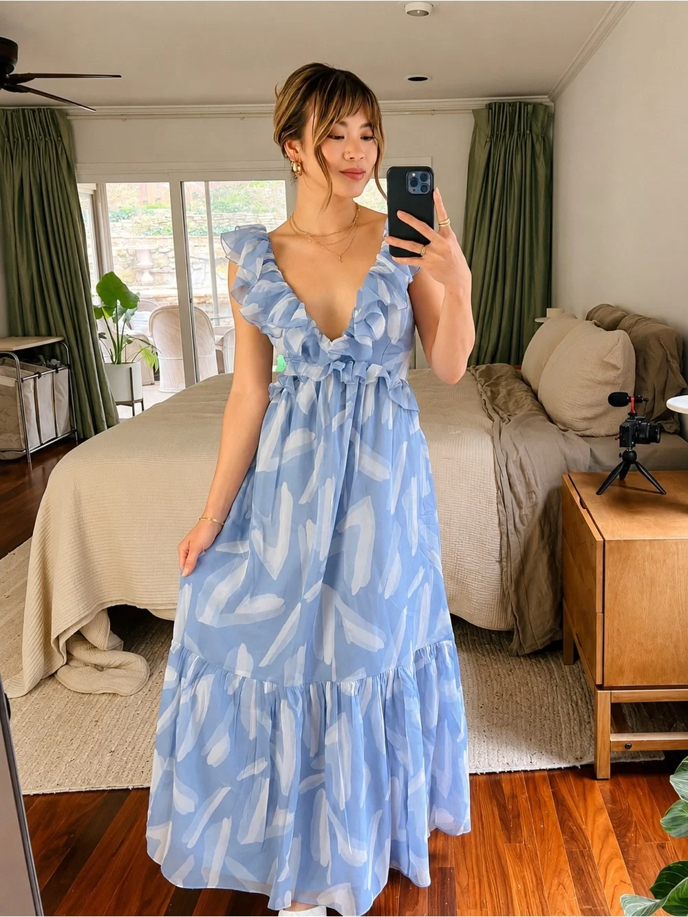 Abercrombie & Fitch | Babydoll Drama Ruffle Open Back Tie Maxi Dress ~ Small